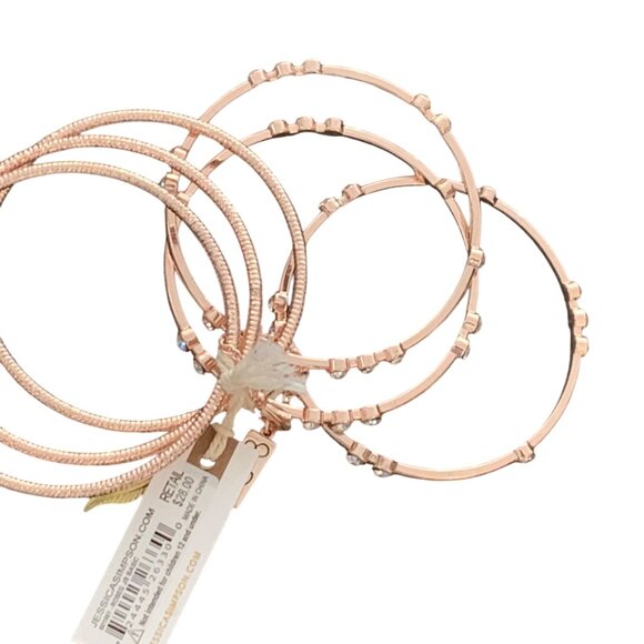 Jessica Simpson Rose Gold & Crystal Accent Bangle Bracelet Set of 6 New Signed - Picture 3 of 8